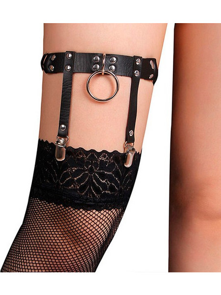 Adjustable Black Leather Punk Garter One Size