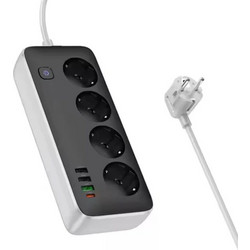 Πολύπριζο Sunlight με 4 Πρίζες EU/GER & 4 Θύρες USB + PD 30W Hoco AC22 Μαύρο