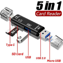 5 σε 1 USB 2.0 Type-C & Micro USB Card Reader - OTG Αντάπτορας για Android & Υπολογιστές Μαύρο