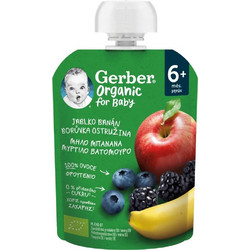Gerber Organic for Baby Μήλο, Μπανάνα, Μύρτιλο & Βατόμουρο για Βρέφη 6+ μηνών 90 gr