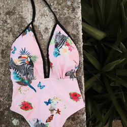 Γυναικείο Ολόσωμο Μαγιό Chic Mess Pink Zebra σε ροζ χρώμα Ροζ