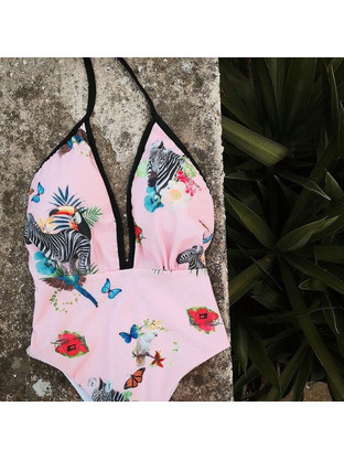 Γυναικείο Ολόσωμο Μαγιό Chic Mess Pink Zebra σε ροζ χρώμα Ροζ