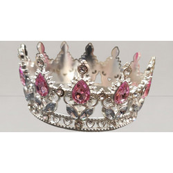 Silver Κορώνα Τούρτας με Ροζ Στρας - Luxury Cake Topper για Γενέθλια, Βάπτιση Πριγκιπικό Πάρτι | xrxgifts