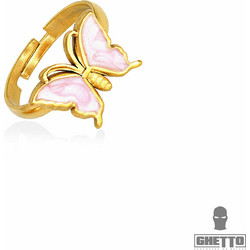 Ghetto Butterfly Shaped Adjustable Gold Ring Pink