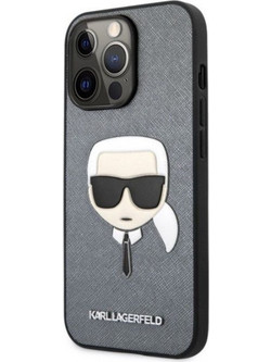 Karl Lagerfeld Saffiano Ikonik Karl's Patch Back Cover Silver (iPhone 13 Pro)