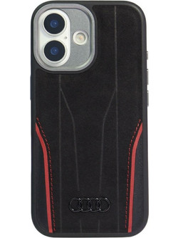 Audi R8 Genuine Leather MagSafe Case for iPhone 17 - Black and Red
