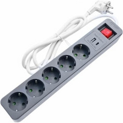 Πολύπριζο Surge Protector Lamtech (LAM980329) 1xUSB-C, 1xUSB, 5xSchuko - Black/White LAM980329