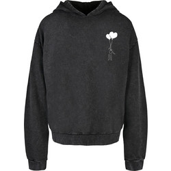 Merchcode Love In The Air Acid Washed Oversize Ανδρικό Φούτερ με Κουκούλα Μαύρο