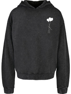 Merchcode Love In The Air Acid Washed Oversize Ανδρικό Φούτερ με Κουκούλα Μαύρο
