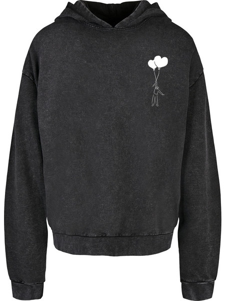 Merchcode Love In The Air Acid Washed Oversize Ανδρικό Φούτερ με Κουκούλα Μαύρο