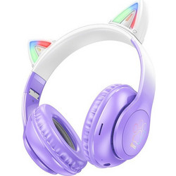 Hoco W42 Cat Micro Ενσύρματα & Ασύρματα Bluetooth Παιδικά Ακουστικά Over Ear Μωβ