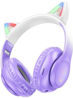 Hoco W42 Cat Micro Ενσύρματα & Ασύρματα Bluetooth Παιδικά Ακουστικά Over Ear Μωβ