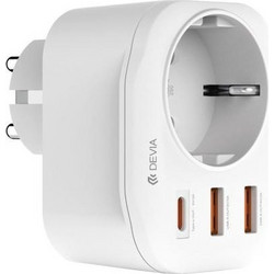 Μονόπριζο Devia WW09-F-PD Auto Power 1AC & 3 Θύρες USB (2x USB A, 1x USB C) PD QC 20W Smart Λευκό N62868