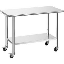 VEVOR Ανοξείδωτος Πάγκος Εργασίας 61x122 εκ. με Ρόδες και Ρυθμιζόμενο Κάτω Ράφι CFBXGGZTLCDJT3D8Z001V0