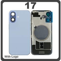 For Apple iPhone 17 (A3520, A3258) Rear Back Battery Cover + Metal Plate + Camera Lens Blue