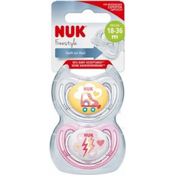 Nuk Freestyle Ανατομικές Ορθοδοντικές Πιπίλες Σιλικόνης 18-36m Πατίνι Κεραυνός Pink 2τμχ
