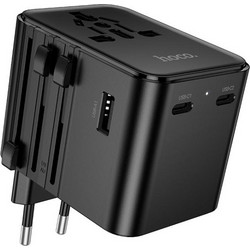 Hoco AC30 Global Four-Port Universal Travel Adapter σε Μαύρο Μαύρo