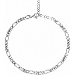 Ghetto Silver Stainless Steel Figaro Anklet - 21cm + 5cm Extension
