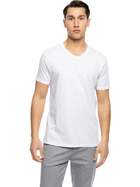 ST' Ανδρικό βαμβακερό t-shirt με V λαιμό 53-206-021 WHITE