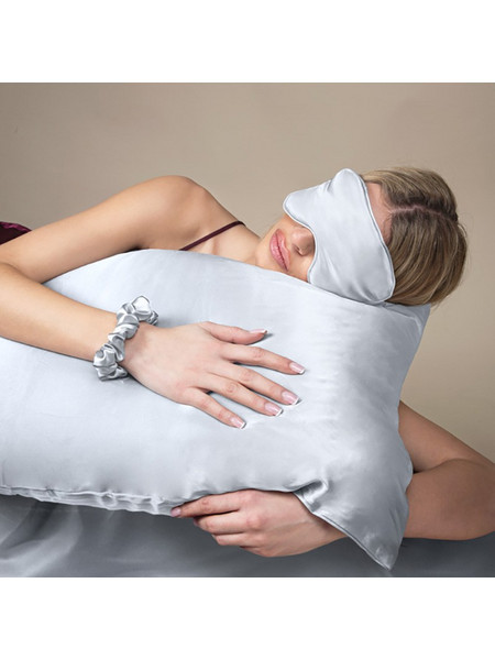 Μεταξωτή Μαξιλαροθήκη + Μάσκα Ύπνου + Scrunchie Feel & Touch Beauty Sleep Set Silver