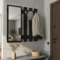 Κρεμάστρα τοίχου με καθρέπτη Folin Megapap χρώμα sencron black 90x4x90εκ