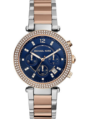 Michael Kors Parker Γυναικείο Ρολόι Χρονογράφος με Ροζ Ασημί Μεταλλικό Μπρασελέ MK6141