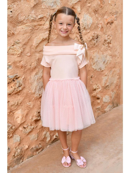 Angel's Face Audrey Off The Shoulder Παιδικό Φόρεμα με Τούλι Ροζ