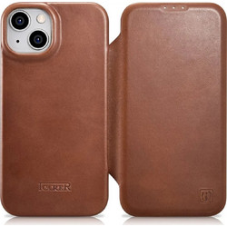 iCarer CE Oil Wax Premium Leather Folio MagSafe Book Brown (iPhone 14 Plus)
