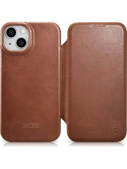 iCarer CE Oil Wax Premium Leather Folio MagSafe Book Brown (iPhone 14 Plus)