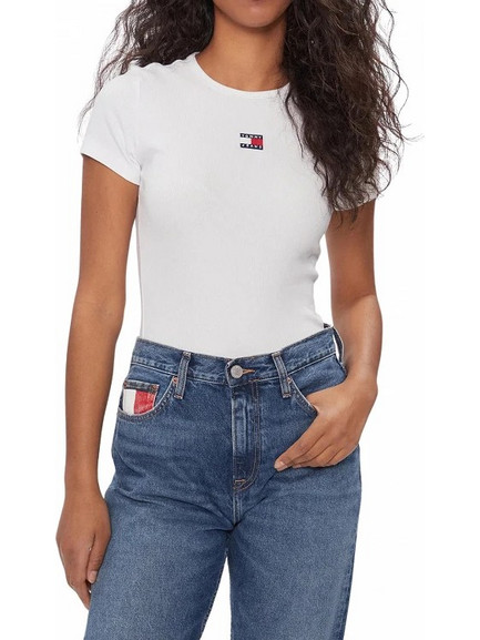 Tommy Hilfiger Γυναικείο T-Shirt Slim Badge Rib Tee DW0DW17881 YBL Λευκό (Λευκό)