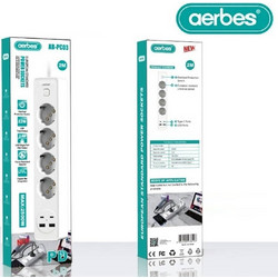Aerbes Πολύπριζο 4 Θέσεων με 2 USB-A, 2 USB-C, Διακόπτη και Καλώδιο 2m AB-PC03