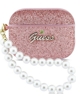 Guess Πλαστική Θήκη Glitter Pearl Strap για Apple AirPods Pro 3 - Pink