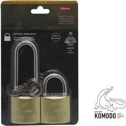 Komodo Σετ Λουκέτα 38 mm (2 τεμ.) - Ίδιο Κλειδί, Σιδερένιο Σώμα & Ατσάλινος Λαιμός