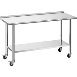 VEVOR Τραπέζι Εργασίας Inox 61x152 εκ. με Ρόδες, Πλάτη και Ρυθμιζόμενο Ράφι CFBXGGZTLCDJ1QD0B001V0