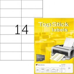 Topstick 1400 Αυτοκόλλητες Ετικέτες Α4 Ορθογώνιες 105x42.3mm (8714)