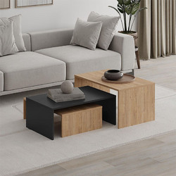 Τραπεζάκι σαλονιού σετ 3 τμχ. χρώμα sapphire oak - silky black 80x50x40,5εκ