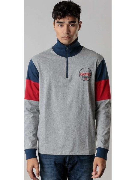 Devergo Men's L/S Zip-Up T-Shirt 4001 - Grey Melange