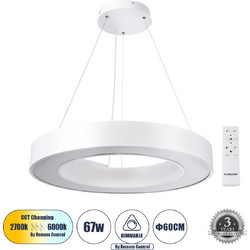 GLOBOSTAR(R) RA 61195 Μοντέρνο Κρεμαστό Φωτιστικό Οροφής LED 67W 7370lm 120 AC 220-240V IP20 Ρυθμιζόμενο Λευκό CCT με Χειριστήριο από 2700K έως 6000K Dimmable - Lumileds SMD Chip - Λευκό Ματ - Μ60 x Π