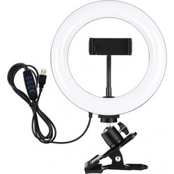 Ring Light Puluz 20cm Selfie Light with Monitor Clip Phone Clamp and Dual Color Temperature (black)