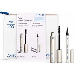 Korres Set Color Drama Eyes Duo Drama Volume Mascara 01 Black + Liquid Color Eyeliner 01 Black