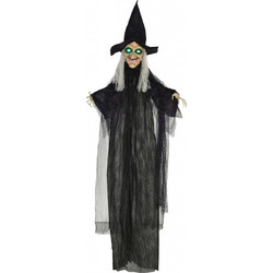 Μάγισσα Halloween, Διακόσμηση Halloween, Λειτουργία ήχου, με αισθητήρα κίνησης, LED φώτα, 130 cm x 18 cm x 183 cm