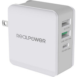 RealPower 2x USB / USB Type-C Wall Adapter White DeskCharge-65