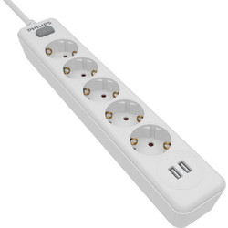 Πολύπριζο Philips SPN3052W/GRS 5 θέσεων με 2 USB Type-A 2.4 A