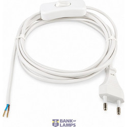 Flat Cord 3m 2x0.75mm 2.5A 250V IP20 Switch EU Plug White