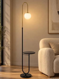 kelvo(R) CORDELIA KLV-102-0006 Επιδαπέδιο Φωτιστικό για Λάμπα με Ντουί 1 x E27 AC 220-240V IP20 - Μαύρο Ματ & Σατινέ Χρυσό Βούρτσας - Μ38 x Π30 x Υ180cm