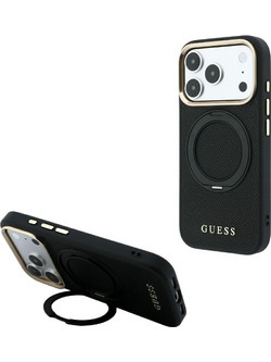 Guess Ring Stand 360 Grained Classic Logo Magsafe Back Cover Black (iPhone 18 Pro / 17 Pro)