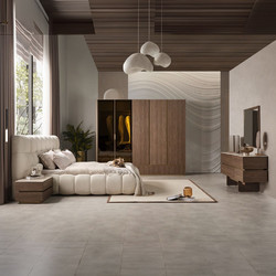 Artekko Midnight Εκρού Υφασμάτινο Διπλό Κρεβάτι (260x230x125)cm για Στρώμα(180x200) MDF 2pcs Κομοδίνα (65x48x40)cm Ντουλάπα με Καθρέπτη και Φωτισμό (270x63x230)cm Συρταριέρα (160x48x78)cm και Καθρέπτη