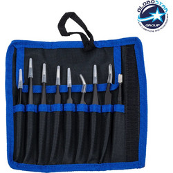 GLOBOSTAR Επαγγελματικό Mini Σετ Λαβίδων - Τσιμπίδων - Tweezers 9 Τεμαχίων σε 1 DIY Tool Kit Υψηλής Αντοχής Stainless Steel Μαύρο