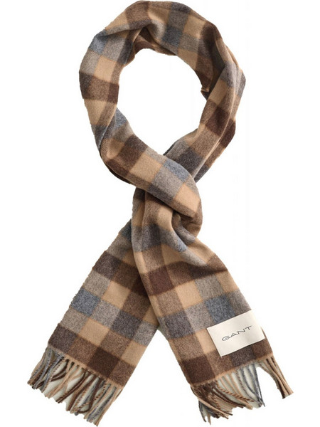 GANT ΚΑΣΚΩΛ CHECKED WOOL SCARF ΚΑΡΟ ΜΠΕΖ-ΓΚΡΙ