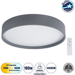 Narnia 61260 Μοντέρνο Φωτιστικό Οροφής Led 100W 10000lm 120 Ac 220-240V IP20 Ρυθμιζόμενο Λευκό Cct με Χειριστήριο Από 2700K Έως 6000K Dimmable - Lumileds Smd Chip - Γκρι Ματ - Μ60 x Π60 x Υ10cm